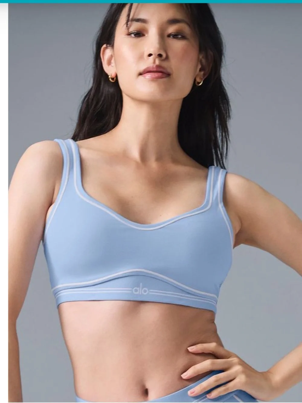 alo Airbrush Heart Throb Bra in Seashell Blue/ white